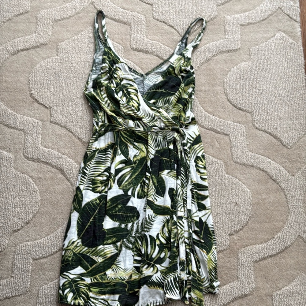 Green floral wrap dress